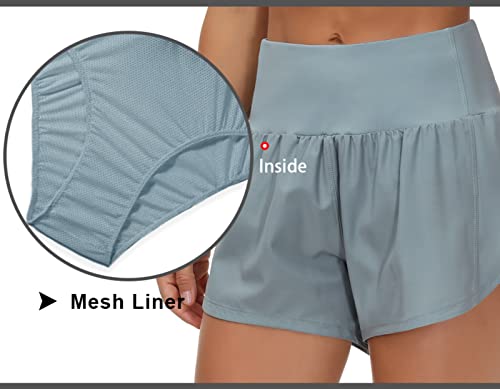 Image of THE GYM PEOPLE Womens High Waisted Running Shorts Quick Dry Athletic Workout Shorts with Mesh Liner Zipper Pockets