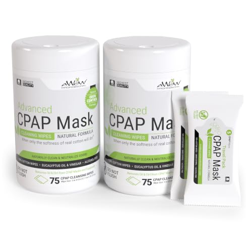 Professional CPAP Mask Cleaning Wipes - Advanced Odor Control Formula, 75 ct 2pk Canister Plus 10 Travel CPAP Wipes, (160 Total)