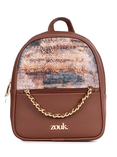 Image of ZOUK Mayra Mini Daypack | Stylish Vegan Leather Backpack for Women with Water-Resistant Lining | Handcrafted Small Day Bag with Gold Zip & Adjustable Straps |