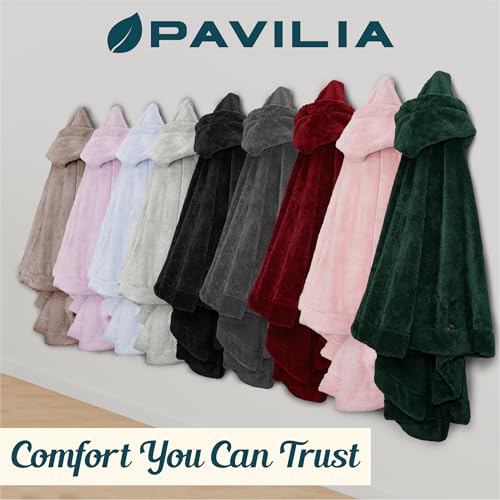 Pavilia Angel Wrap Hooded Blanket Poncho, Wearable Blanket Throw Wrap Poncho For Women Adult, Cozy Fluffy Sherpa Fleece Shawl Cape With Hood Pockets, Warm Gift For Mom Wife, Wine Red thumb #6