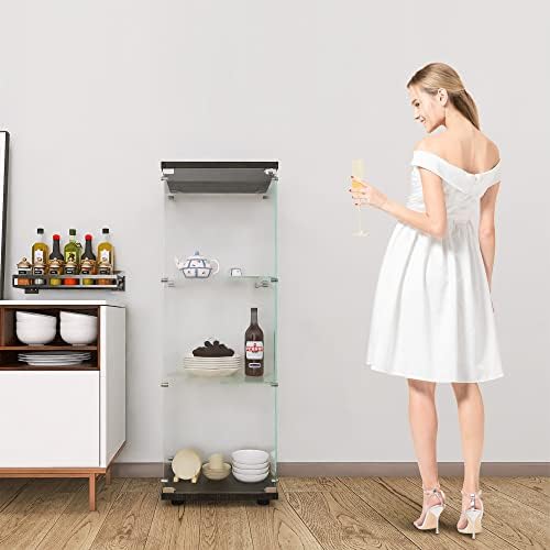 Beauty4U Glass Display Cabinet with 4 Shelves, 2 Doors Curio Cabinets for Living Room, Bedroom, Office, Black Floor Standing Glass Bookshelf, Quick Installation