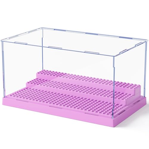 Image of Mlikero Display Case for Minifigures Action Figures Blocks, Clear Dustproof Acrylic Display Box Storage with 3 Movable Steps Gifts for Children,Purple