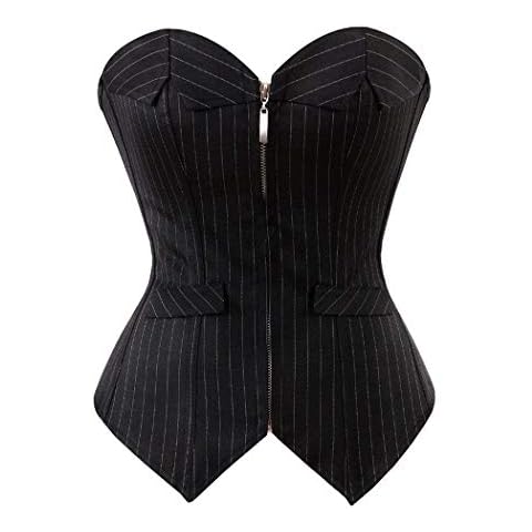 Kelvry Women Basques Stripes Overbust Lace Up Boned Bustier Corset Top Clubwear Plus Size Cover