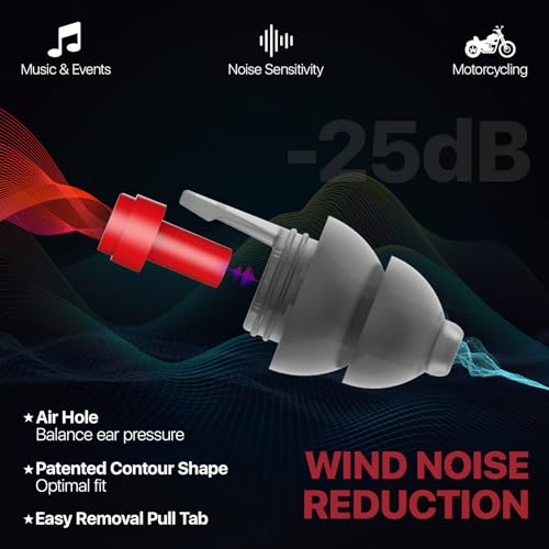 Image of Motorcycle Ear Plugs for Wind Noise Reduction, 2 Pairs Reusable Motorcycle Accessories - Moto Earplugs, Soft Comfortable Hearing Protection for Motorbike, Touring, Racing, Riding - 25dB, 2 Sizes
