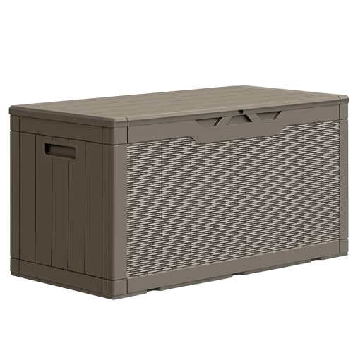 GUNJI 100 Gallon Resin Deck Box,Outdoor Large Storage Box,Weatherproof and