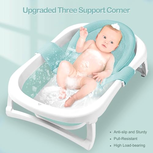 Image of Colorlife Baby Bath Seat Support Net Infant Bathing Seat Support Mat, Adjustable Comfortable Non-Slip Three-Pointed Baby Shower Net Bathtub Sit Up Mesh for Newborn 0-12 Months-Green(No Bathtub)