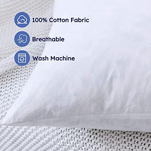 DOWNCOOL 100% Cotton Stuffer Throw Pillow Insert, Square Down and Feather Filled Decorative Bed Sofa Insert, 28x28 Inch, White - Thumbnail 3