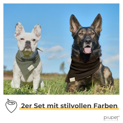 PiuPet® Hundehalstuch I 2er Set Hundehalstücher I Hundehalstuch große Hunde I Halstuch Hund I Stylisches Bandana große & kleine Hunde | Hundebekleidung & Zubehör I Schwarz/Grün | (S) 58x40x40cm