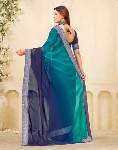 Image of SIRIL Women's Georgette Foil Printed Saree with Unstitched Blouse Piece