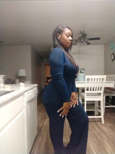 Besscops Women's Sexy Sparkly Jumpsuits Clubwear Long Sleeve Elegant Party Rompers High Waisted Wide Leg Pants Royalblue #TOP7