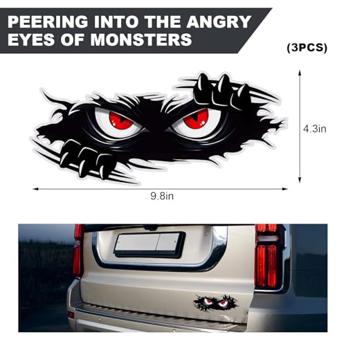 Image of KVAEY 3 PCS Peeking Monster Angry Eyes Car Decals, 9.8x4.3 Inches Large Vinyl Funny Monster Bumper Stickers, 3D Scary Eyes Black Waterproof Removable Decal for Vehicles Windows Laptop