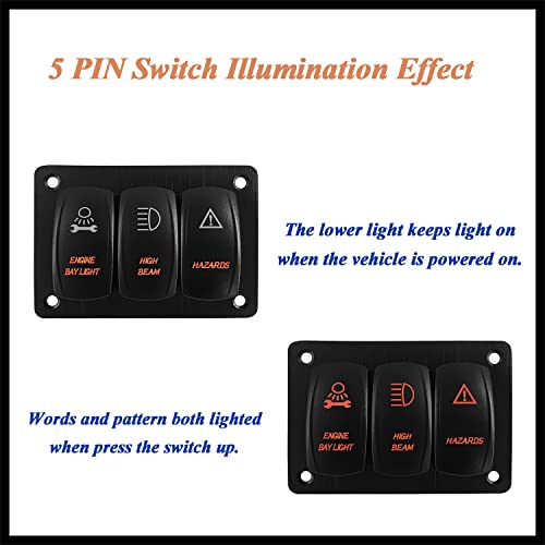 Image of 3 Way Rocker Switch Panel with Bracket Amber Backlit Multifunction UTV Switch Panel for Car Boat Marine RZR Polaris Ranger RV Motorcycle IP66