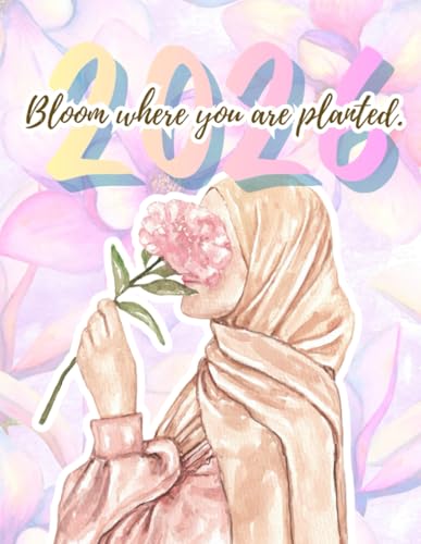 2026-2027 DATED MONTHLY AND BUDGET PLANNER WATERCOLOR FLOWERS AESTHETIC COVER WITH BEAUTIFUL HIJABI GIRL: 1 Calendar Year with A-month-in-a glance ... Florals, Colorful Illustrated Pages for Women image 2