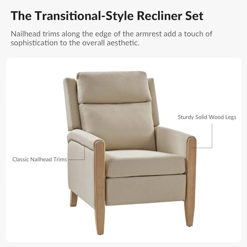 Sillón reclinable beige con patas de madera miniatura 7