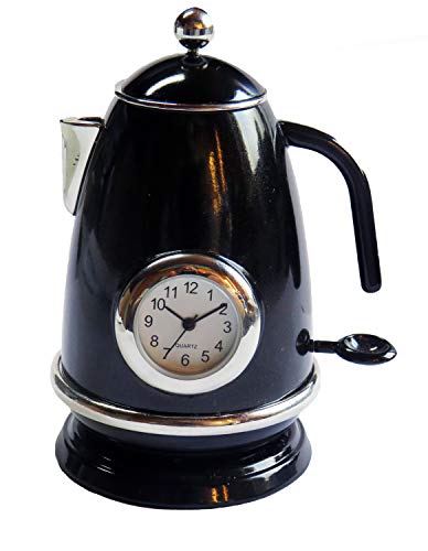 Clock Teapot schwarz Teekocher Wasserkocher Metall Quarzuhr Deko