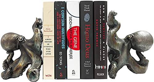 Ebros Nautical Coastal Sea Monster Octopus Bookends Set Statue In Faded Bronze Antique Finish 6.25" H Mythical Sea Giant Cthulhu Kraken Decorative Office Study-Room Library Desktop Decor Figurines #TOP4