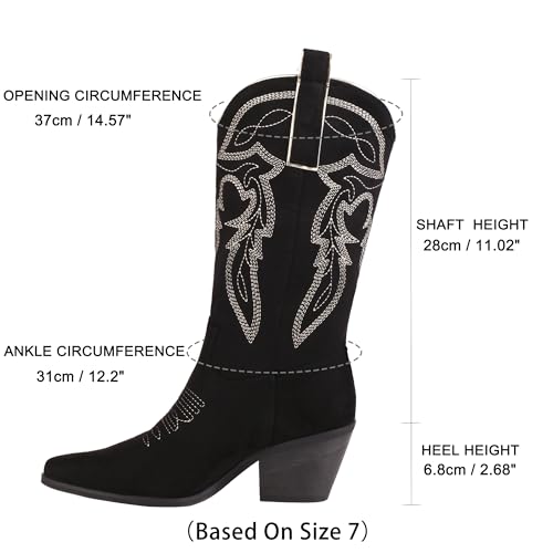 Reitoye Women's Embroidered Western Cowboy Boots Mid Calf Chunky Heel Pull-Up Tabs Classic Cowgirl Boot US 9.5 — view 4
