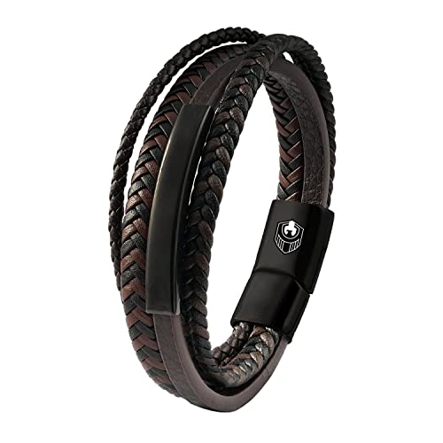Image of SHIEAGLELD Mens Leather Bracelet Handmade Braided Leather Bracelets for Men with Magnetic Stainless Steel Clasp and Exclusive Bracelet Jewellery Box for Mens Gifts Idea Brown 18.5CM