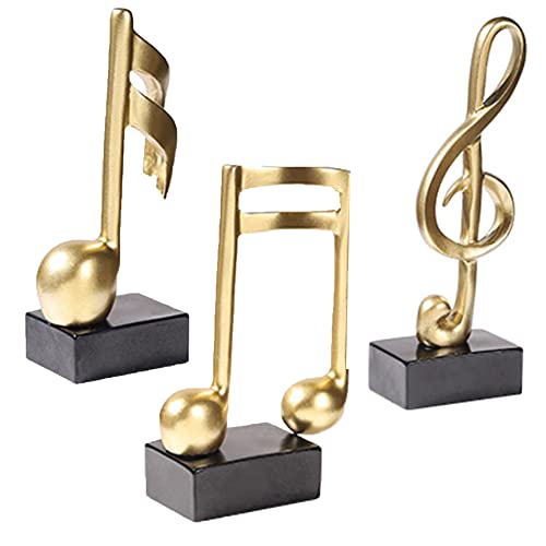 CINY 3 Stück Musiknote Ornament Musikalische Skulptur Statue Musik Noten schlüssel, Musikdekor, Harz-Musikskulptur-Set für Zuhause, Klavier, Geschenke, Souvenirs, Harz, Gold