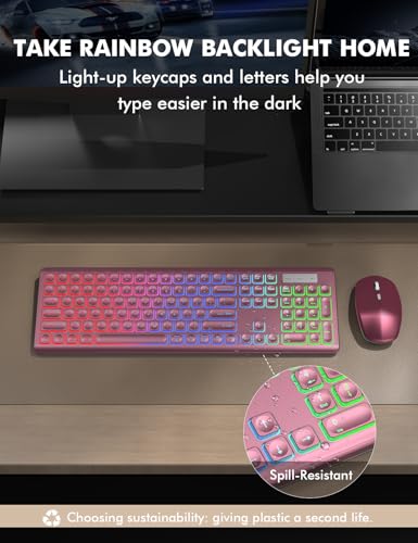 Image of Wireless Keyboard and Mouse Combo, RGB Backlit, Rechargeable & Light Up Letters, Full-Size, Soft Typing, Sleep Mode, 2.4GHz Quiet Keyboard Set for Mac, Windows, Laptop, PC, Trueque (Wine Red)