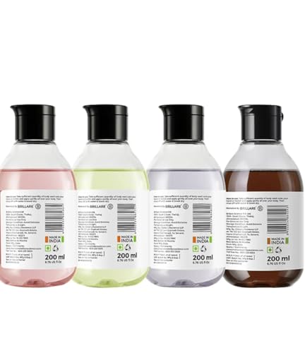 Image of Natural Body Wash Set, Rose, Mint, Coffee and Lavender with Coconut, 200ml Each, Pack of 4. Gift Set.