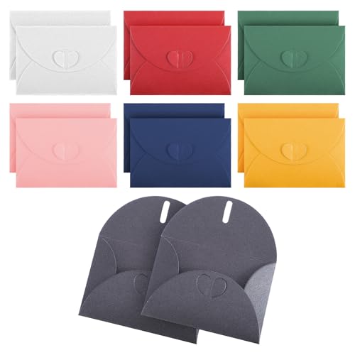 14 Stück Bunt Umschläge mit Herz Verschluss Briefumschläge Kärtchen zum Beschriften Vintage Mini Kraftpapier Umschläge für Grußkarten Einladungen Geschenkkarten und Party Einladung