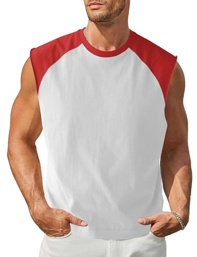Limerose Men's Cutoff Baseball Tank Tops Casual Raglan Sleeves Tees Crew Neck Color Block Shirts