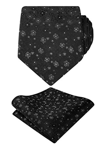 Image of Alizeal Mens 3.15inches Exquisite Floral Tie with Small Flower Printed Pocket Square