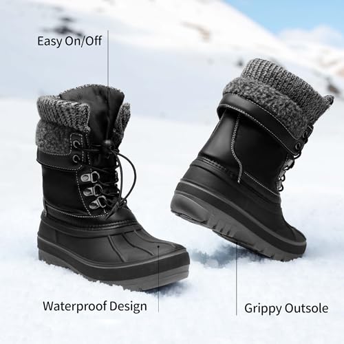 Dream Pairs Boys Girls Snow Boots Waterproof Outdoor Warm Cozy Anti-Slip Mid Calf Faux Fur Lining Insulated Winter Shoes For Little/Big Kids,Size 4 Big Kid,Black,Kmonte-1 thumb #3