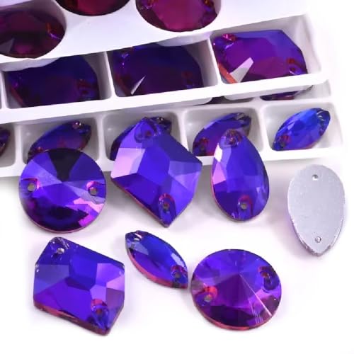 Brillabenny 36 piedras planas brillantes para coser, mezcla de cristales para decorar tejidos, aplicables en ropa, body, disfraces y pasamanería (violeta terciopelo)