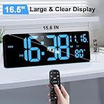 XREXS Digital Wall Clock Large Display, 16.5" LED Wall Clock | Auto DST, Count Up/Down Timer Clock with Remote Control for Living Room Bedroom Office Wall Decor