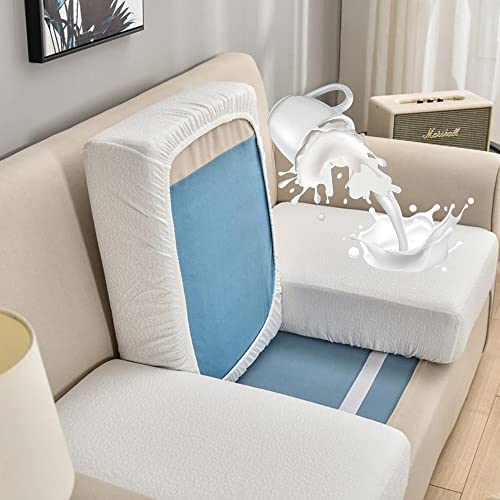 Surwin Housse de Coussin de Canapé Extensible, Imperméable Couleur Unie Antipoussière Patchwork Housse de Siège de Canapé Housse de Protection pour Meubles (Blanche,1 Place) Cover