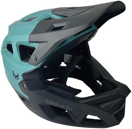 Demon United Podium X MIPS Full Face Mountain Bike Helmet- Removable Fit Pad Options- Advanced Venting System-Lightweight - Fullface DH BMX MTB Helmet (Cyan with Matte Black, Large/XLarge 59-61 CM)
