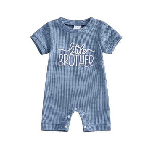 Image of allshope Newborn Baby Boy Summer Outfit Romper Letter Embroidery Short Sleeve Jumpsuit Bodysuit Cute Infant Waffle Clothes