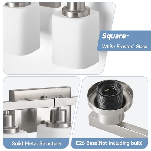Image of 5-Light Bathroom Vanity Light,Brushed Nickel Vanity Lights with Square Frosted Glass,Modern Bathroom Wall Lights Fixtures Over Mirror,Wall Sconces Lighting for Bedroom Living Room,E26
