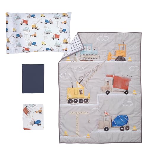 Image of Bedtime Originals 4-Piece Construction Zone Gray /Navy /White Toddler Bedding Set