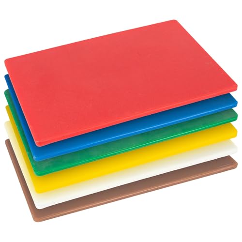 Argon Tableware Plastic Chopping Board - Multicolour - Pack of 6-45cm x 30cm - Thick Professional Colour Coded Kitchen Catering Chefs Cutting Mat Chopping Mat