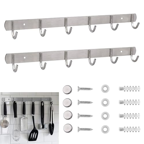 2 Stück Hakenleiste Küche, Garderobenhaken mit 6 Haken, Hakenleiste Kleiderhaken 32cm, Garderobenhaken Edelstahl, Garderobenleiste Kleiderhaken Wand für Schlafzimmer Schrank Badezimmer Küche Flur... 2 Stück Hakenleiste Küche, Garderobenhaken mit 6 Haken, Hakenleiste Kleiderhaken 32cm, Garderobenhaken Edelstahl, Garderobenleiste Kleiderhaken Wand für Schlafzimmer Schrank Badezimmer Küche Flur...