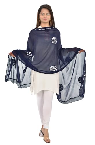 Image of YOUTHQUAKE Plastic Mirror Work Embroidered Chiffon Dupatta for Women & Girls
