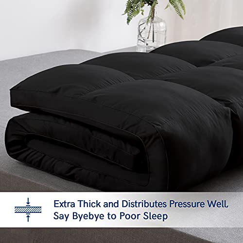 ELEMUSE Cal King Black Mattress Topper for Back Pain, Extra Thick Mattress Pad Cover, Plush Soft Pillowtop with Elastic Deep Pocket, Overfilled Down Alternative Filling
