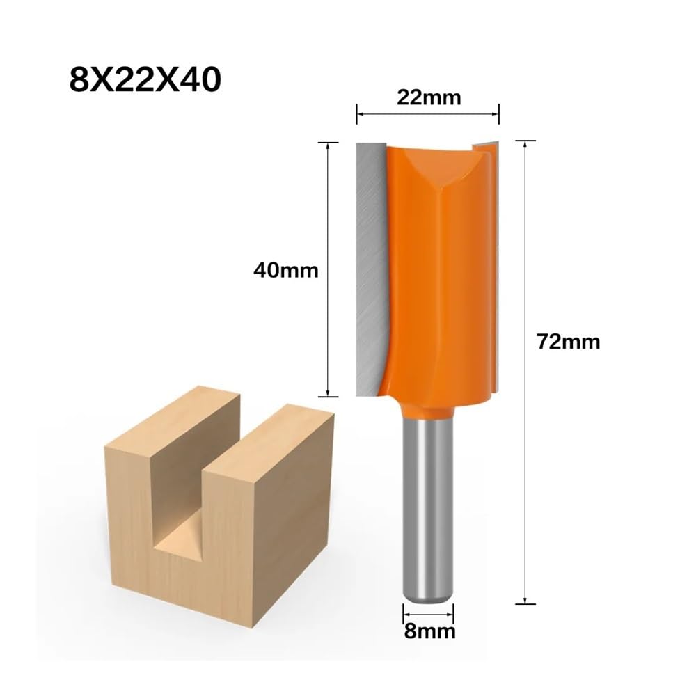 Fresa de vástago 8 mm for tallado madera, broca recta doble flauta for fresadora carburo, carpintería, 1 unidad(04)