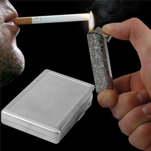 ss cigarette case Set of 2 Ultra Compact Metal-Plated King Size Cigarette Case & Stash Box  (Silver Victoria Print)