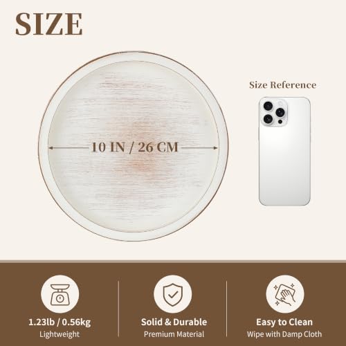 Hanobe Decorative Tray for Coffee Table: 11.8" Round Whitewashed Wood Tray for Rustic Farmhouse Living Room Kitchen Island Entryway Home Decor - Image 5