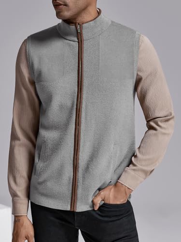 Ryannology Mens Sweater Vest Zip up Casual Sleeveless Cardigan Knitted Stand Collar Regular Fit Jacket with Pockets2