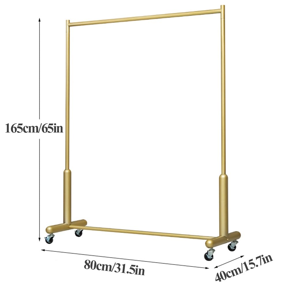 Perchero de Ropa con Ruedas, Perchero Burro de Ropa rodante, riel de Ropa Resistente con Ruedas para Colgar Ropa, Carga 80 kg, Dorado (Color : Gold, Size : 80x40x165cm)