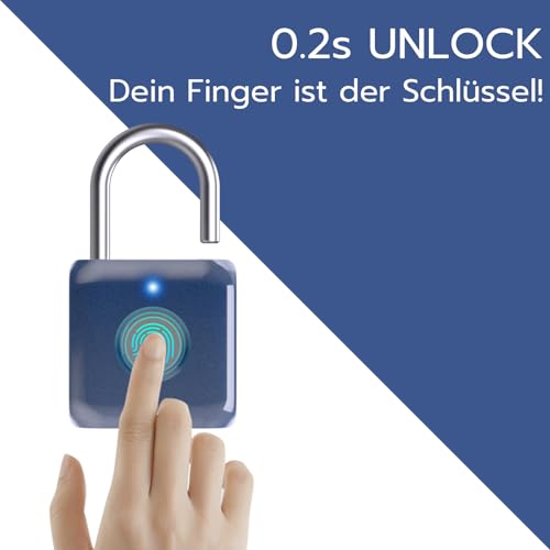 Anweller Fingerabdruck Schloss, Smart Schloss, Vorhängeschloss Fingerabdruck, Schloss mit Fingerabdruck Klein für Gym, Büro, Schrank u.v.m Blue
