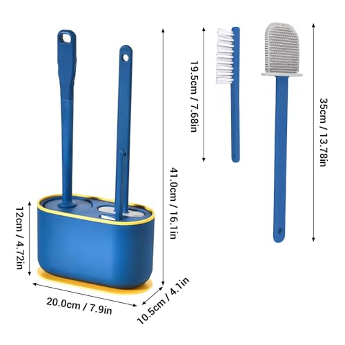 Image of Toilet Brush Set, Bathroom Accessories, Toilet Bowl Cleaners, Deep Cleansing Multifunctional Hanging Toilet Brush Set for Bathroom(Bule)