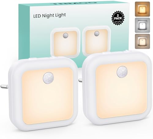 PALATALA 2 Piezas Luz Nocturna Infantil, Luz Nocturna con Sensor de Movimiento Enchufe Regulable con 3 Modos y Color, Luzs de Noche para Armario, Cocina, Habitación de Niños, Baño, Pasillo, Escaleras
