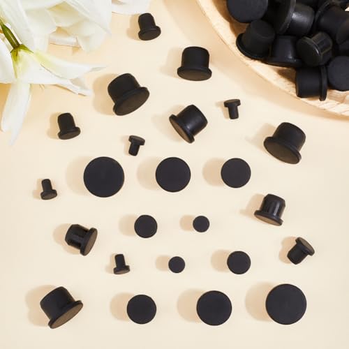Image of GORGECRAFT 50Pcs Silicone Rubber Hole Plug 5 Sizes Round Rubber Button End Covers Black Waterproof Sealing High Temp T-Type Hole Plug Soft Flexible Stopper for Bottles Pipes Flower Pots