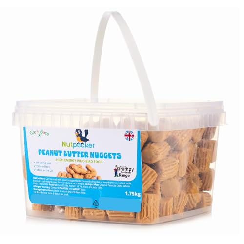 Grumpy Gardener Peanut Butter Bird Food Suet Nuggets High-Energy Wild Bird Feed for Outdoor Feeding Station Firmer Than Suet Pellets 1.75kg Made in UK
